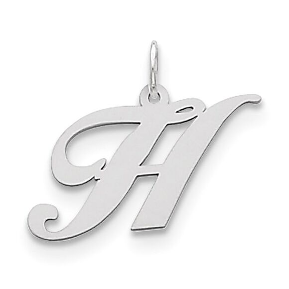Sterling Silver, Ella Collection Medium Fancy Script Initial H Pendant - Picture 1 of 5